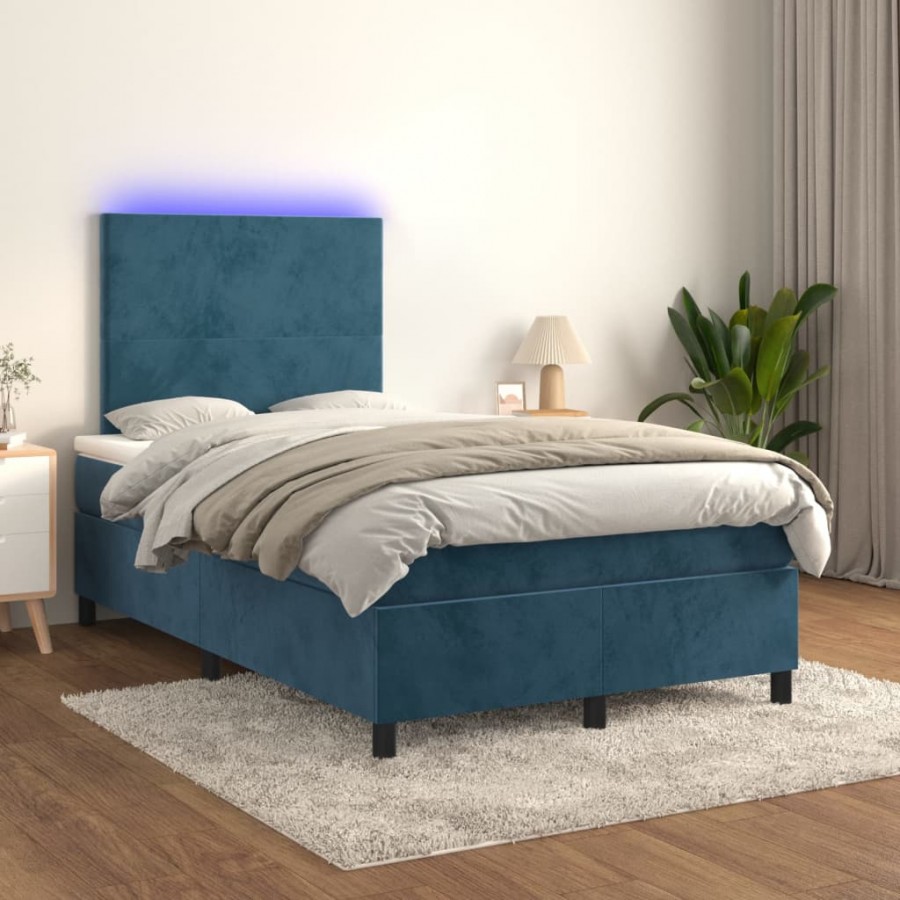 Cadre de lit avec matelas LED Bleu foncé 120x200 cm