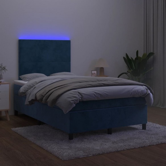 Cadre de lit avec matelas LED Bleu foncé 120x200 cm