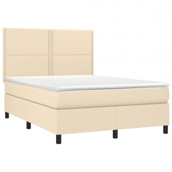 Cadre de lit et matelas et LED Crème 140x200cm Tissu