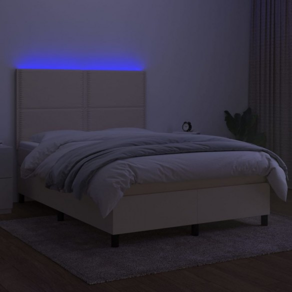 Cadre de lit et matelas et LED Crème 140x200cm Tissu