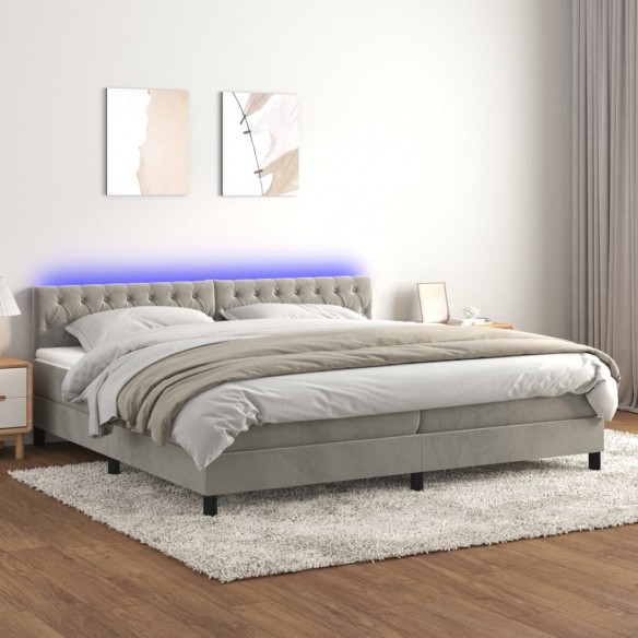 Sommier à lattes de lit avec matelas LED Gris clair 200x200 cm