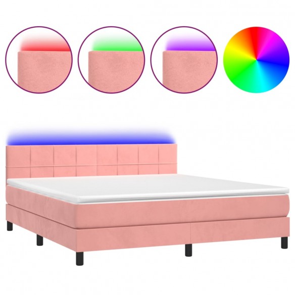 Sommier à lattes de lit avec matelas et LED Rose 160x200 cm