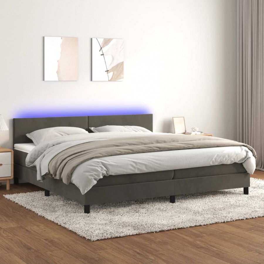 Sommier à lattes de lit avec matelas LED Gris foncé 200x200 cm