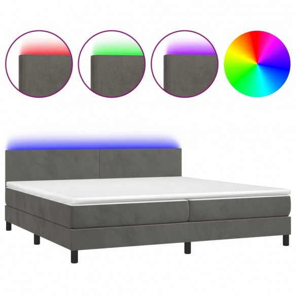 Sommier à lattes de lit avec matelas LED Gris foncé 200x200 cm