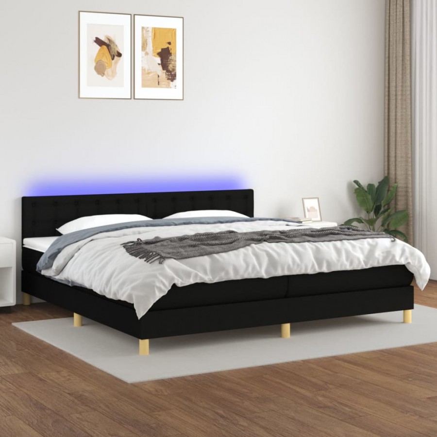 Cadre de lit et matelas et LED Noir 200x200 cm Tissu