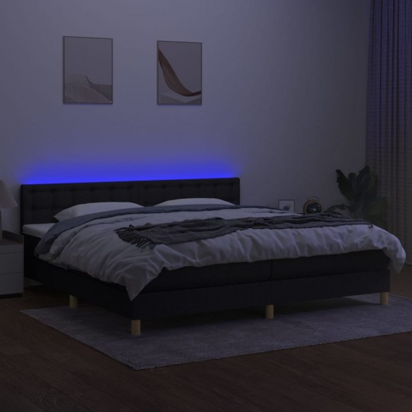 Cadre de lit et matelas et LED Noir 200x200 cm Tissu