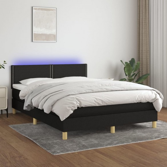 Sommier à lattes de lit avec matelas LED Noir 140x200 cm Tissu