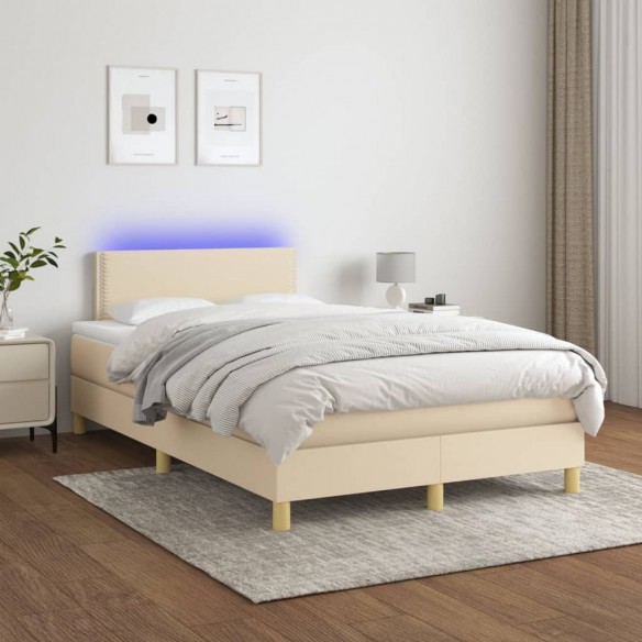 Sommier à lattes de lit avec matelas LED Crème 120x200 cm Tissu