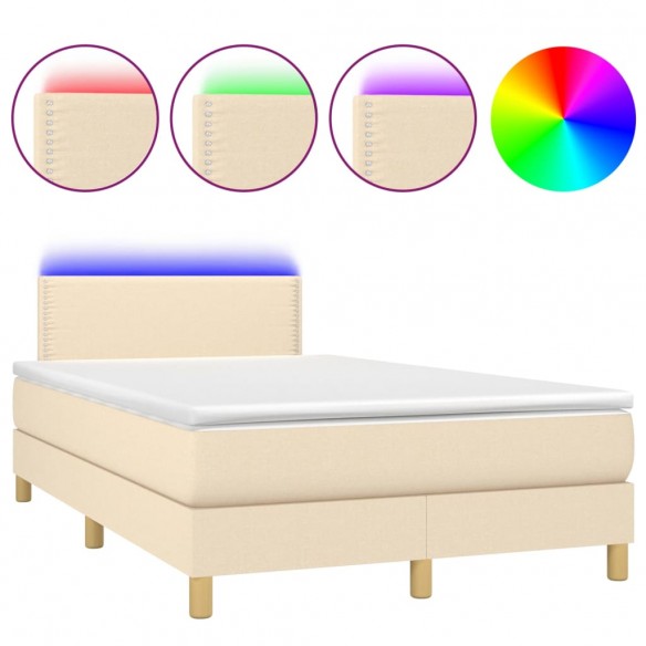 Sommier à lattes de lit avec matelas LED Crème 120x200 cm Tissu