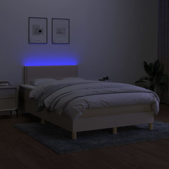 Sommier à lattes de lit avec matelas LED Crème 120x200 cm Tissu