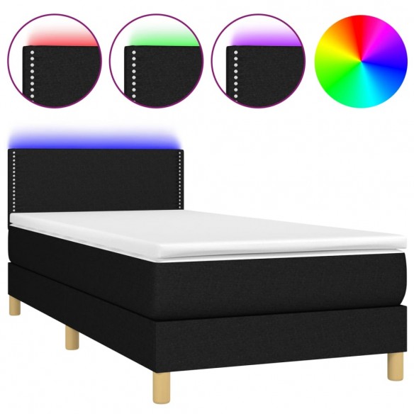 Sommier à lattes de lit avec matelas et LED Noir 90x200cm Tissu