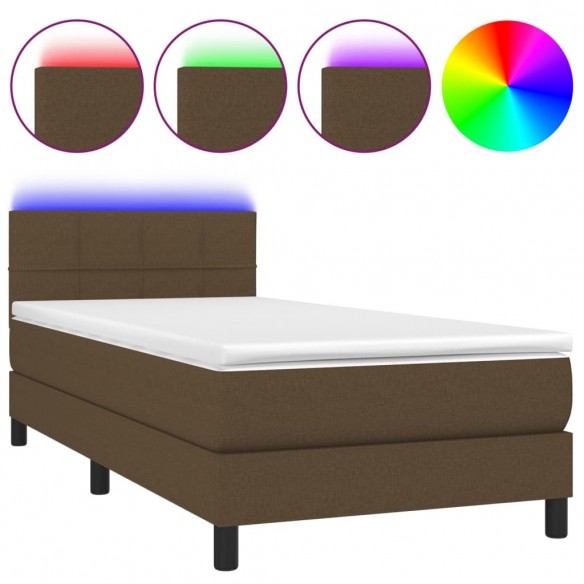 Cadre de lit et matelas et LED Marron foncé 90x190cm