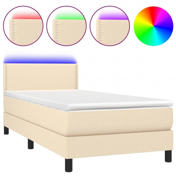 Cadre de lit avec matelas LED Crème 90x200 cm Tissu