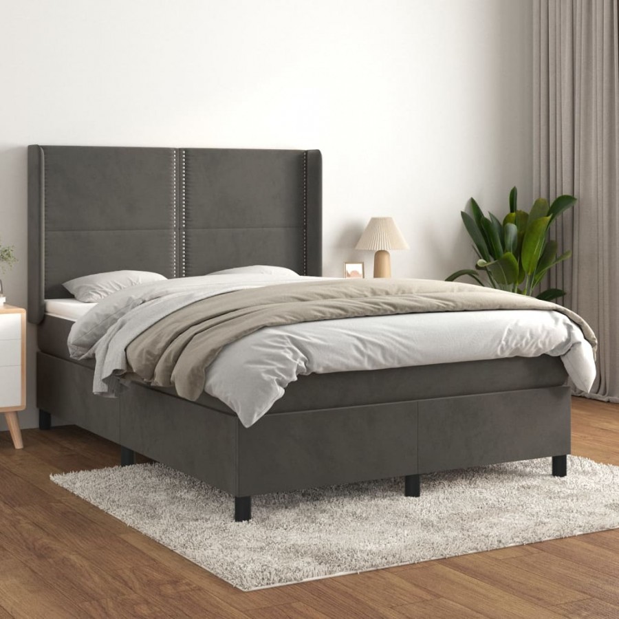 Cadre de lit et matelas Gris foncé 140x200cm Velours