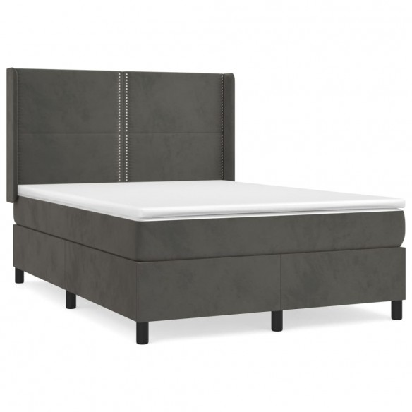 Cadre de lit et matelas Gris foncé 140x200cm Velours