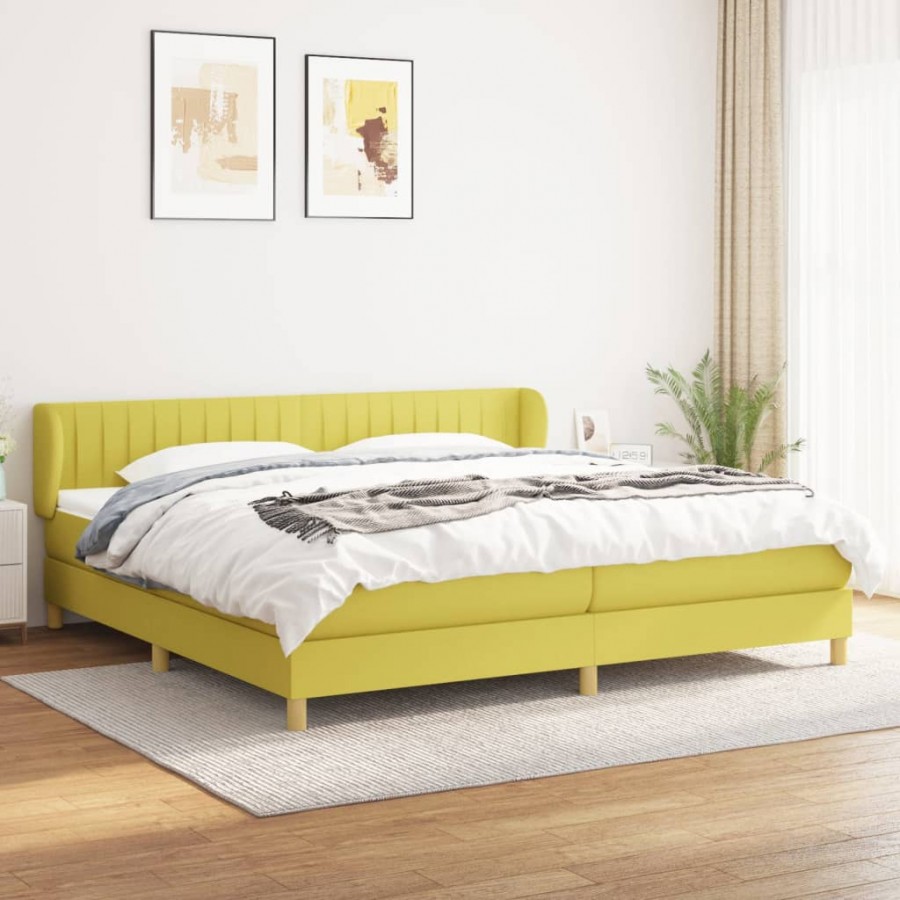 Sommier à lattes de lit avec matelas Vert 200x200 cm Tissu