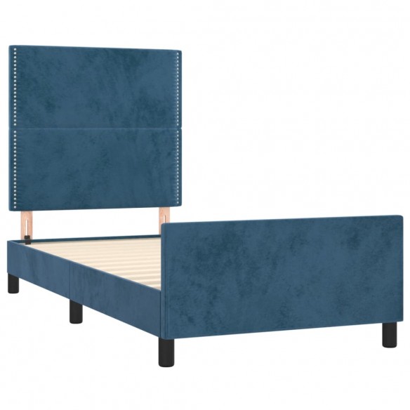 Cadre de lit avec tête de lit Bleu foncé 90x190 cm Velours