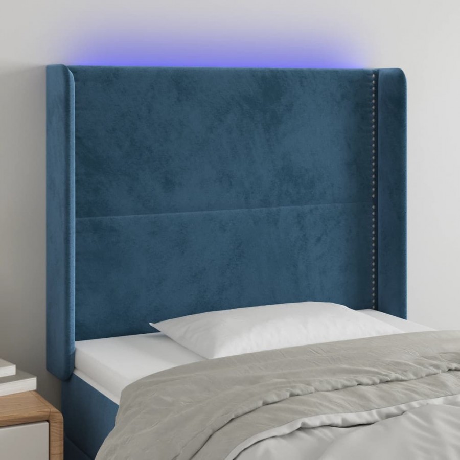 Tête de lit à LED Bleu foncé 93x16x118/128 cm Velours