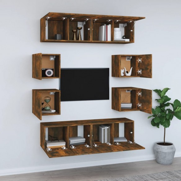 Ensemble de meubles TV 8 pcs Chêne fumé Bois d'ingénierie