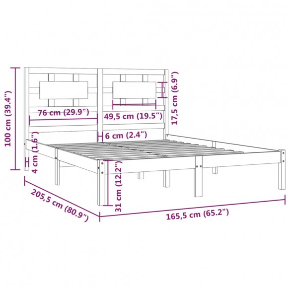 Cadre de lit Blanc Bois de pin massif 160x200 cm