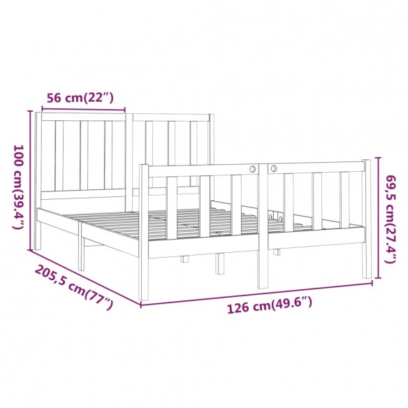 Cadre de lit Marron miel Bois de pin massif 120x200 cm