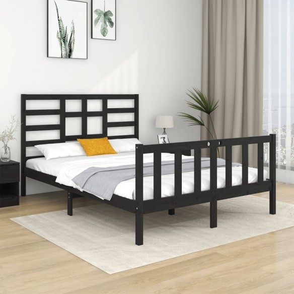 Cadre de lit Noir Bois massif 120x190 cm Petit Double