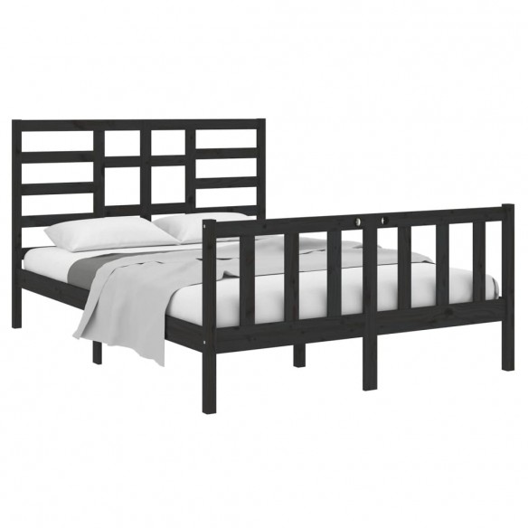 Cadre de lit Noir Bois massif 120x190 cm Petit Double