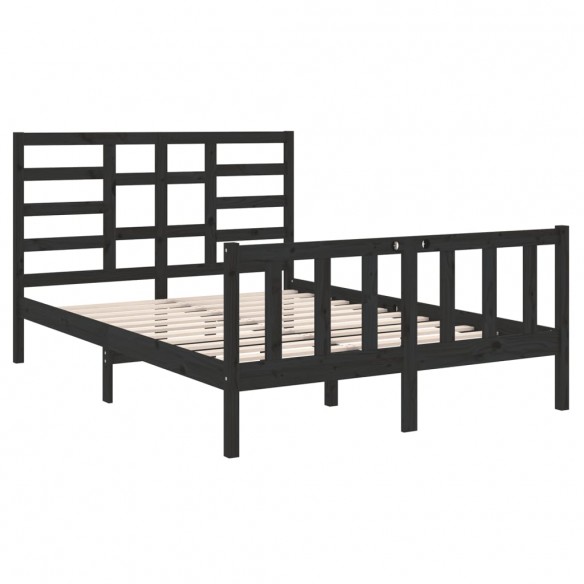 Cadre de lit Noir Bois massif 120x190 cm Petit Double