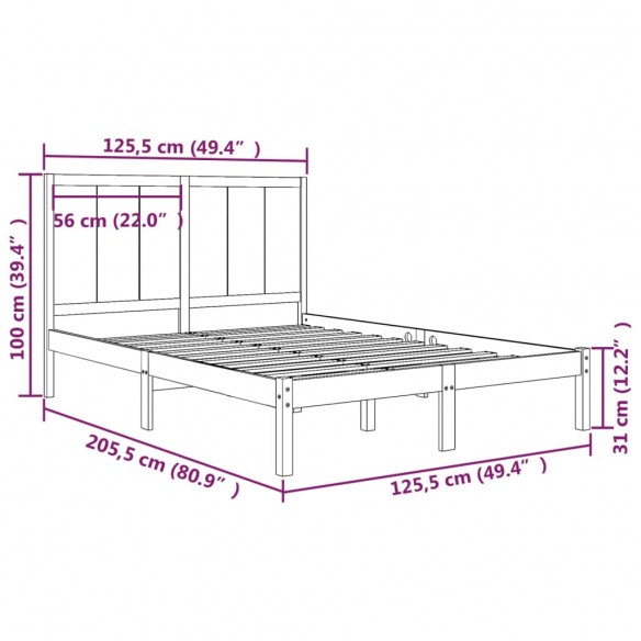 Cadre de lit Marron miel Bois de pin massif 120x200 cm