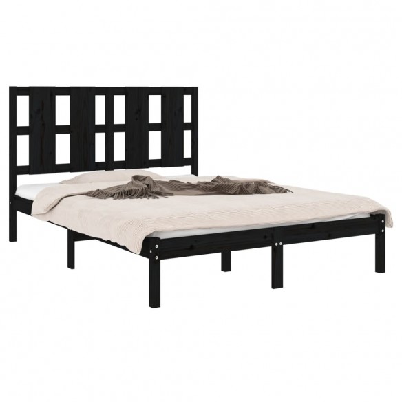 Cadre de lit Noir Bois massif 120x190 cm Petit Double