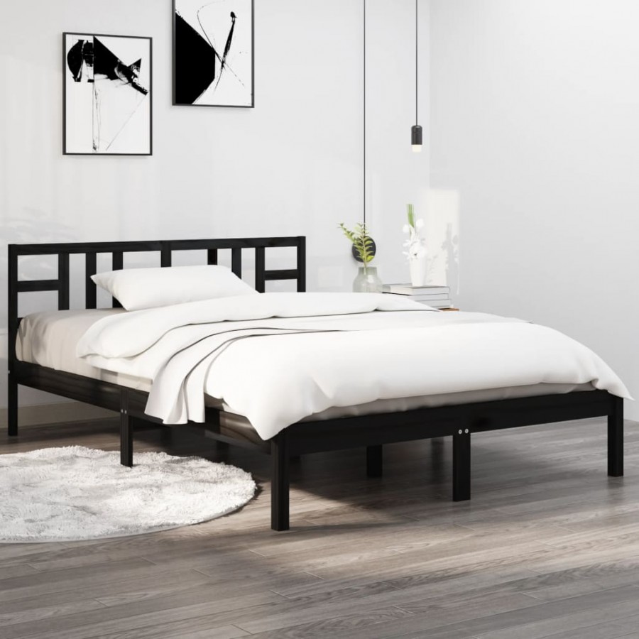 Cadre de lit Noir Bois massif 160x200 cm