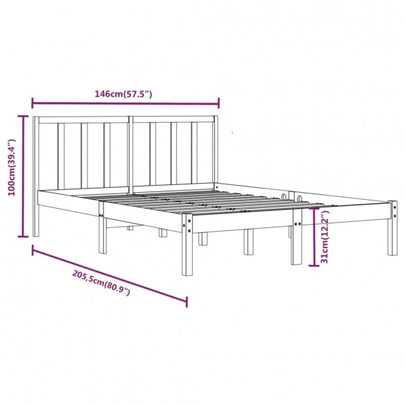 Cadre de lit Gris Bois de pin massif 140x200 cm