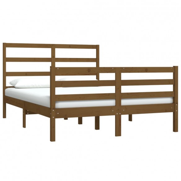 Cadre de lit Marron miel Bois pin massif 120x190cm Petit Double