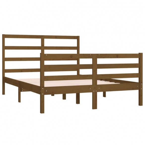 Cadre de lit Marron miel Bois pin massif 120x190cm Petit Double