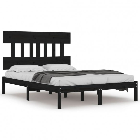 Cadre de lit Noir Bois massif 120x190 cm Petit Double