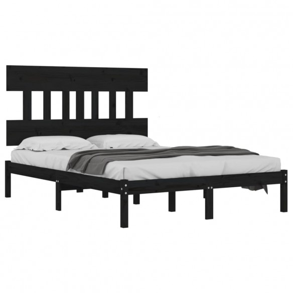 Cadre de lit Noir Bois massif 120x190 cm Petit Double