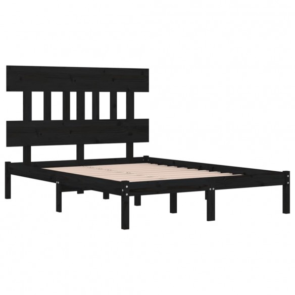 Cadre de lit Noir Bois massif 120x190 cm Petit Double