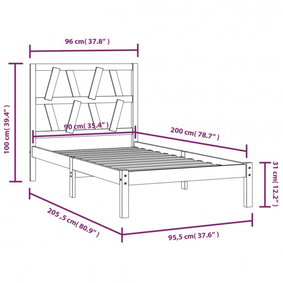 Cadre de lit Bois de pin massif 90x200 cm