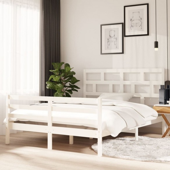 Cadre de lit blanc bois massif 150x200 cm très grand