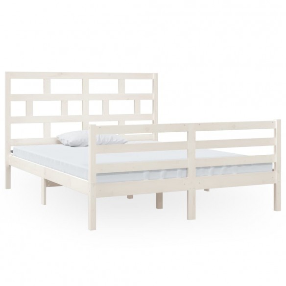 Cadre de lit blanc bois massif 150x200 cm très grand