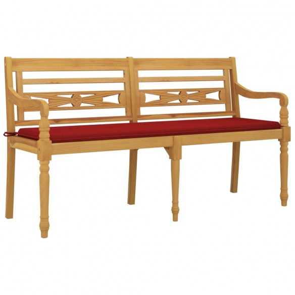 Banc Batavia avec coussin rouge 150 cm Bois de teck massif