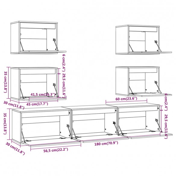 Meubles TV 7 pcs Blanc Bois massif de pin