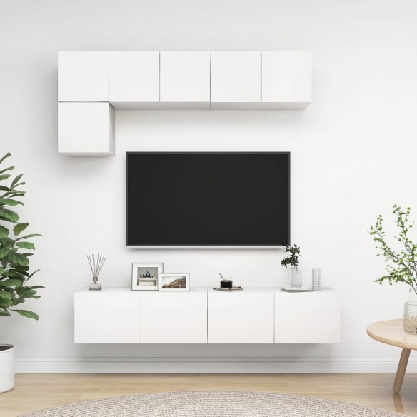 Ensemble de meuble TV 5 pcs Blanc Aggloméré