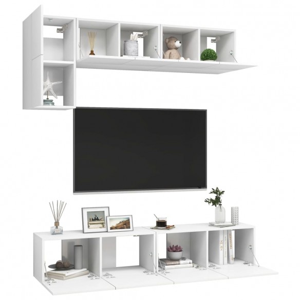 Ensemble de meuble TV 5 pcs Blanc Aggloméré