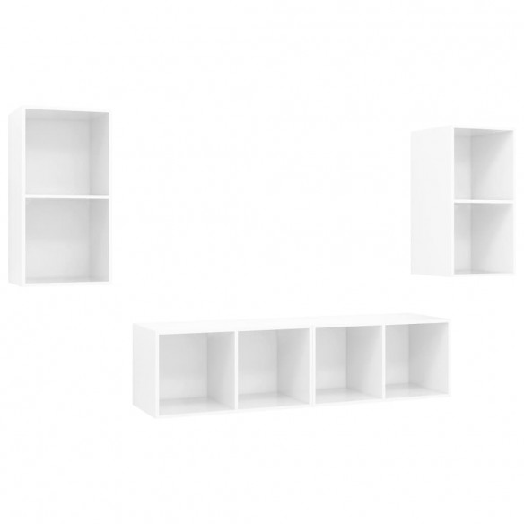 Meubles TV muraux 4 pcs Blanc brillant Aggloméré