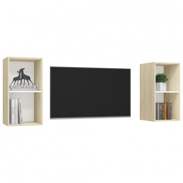 Meubles TV muraux 2 pcs Blanc et chêne sonoma Aggloméré