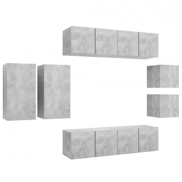 Ensemble de meuble TV 8 pcs Gris béton Aggloméré