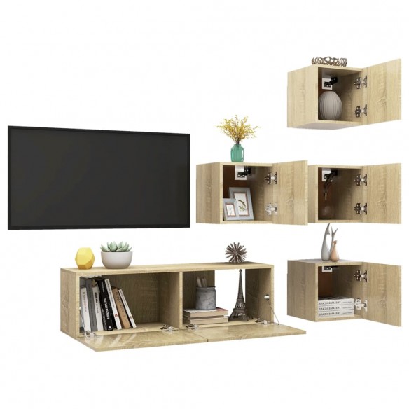 Ensemble de meuble TV 5 pcs Chêne sonoma Aggloméré