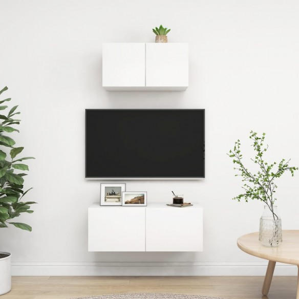 Ensemble de meuble TV 2 pcs Blanc Aggloméré