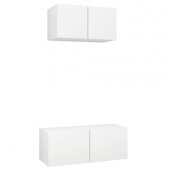 Ensemble de meuble TV 2 pcs Blanc Aggloméré